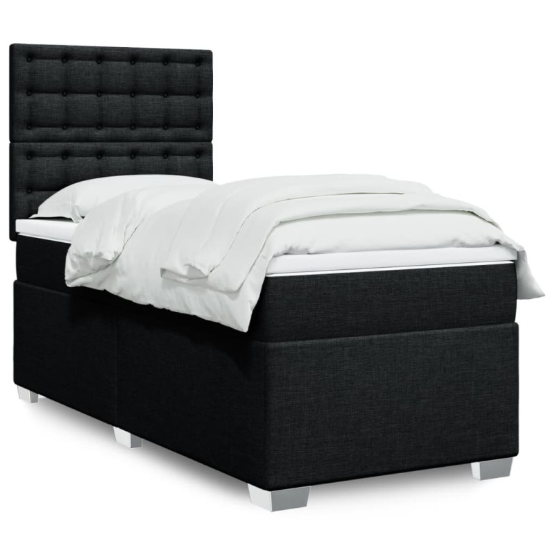 vidaXL Κρεβάτι Boxspring με Στρώμα Μαύρο 90x200 εκ. Υφασμάτινο