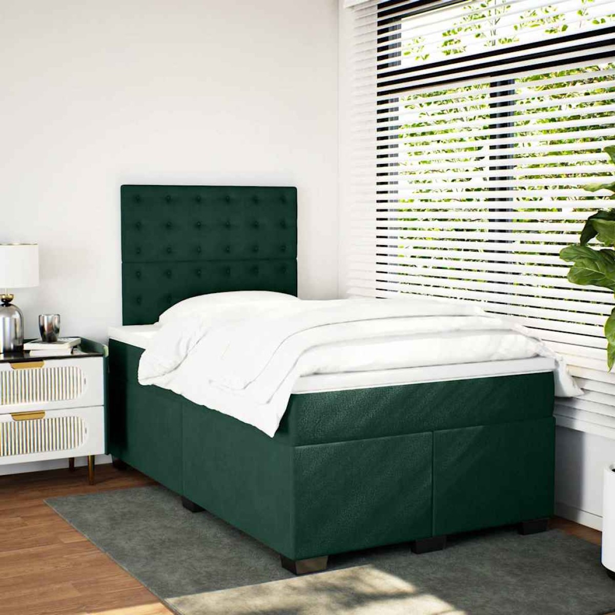 vidaXL Κρεβάτι Boxspring με Στρώμα Σκούρο Πράσινο 120x200εκ. Βελούδινο