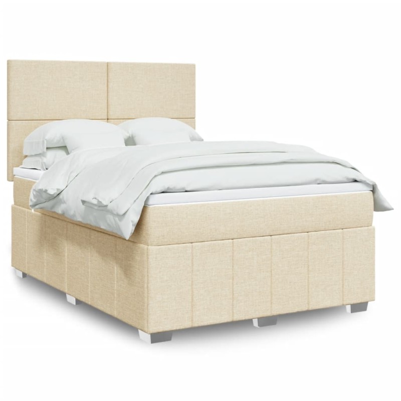 vidaXL Κρεβάτι Boxspring με Στρώμα Κρεμ 140x190 εκ. Υφασμάτινο