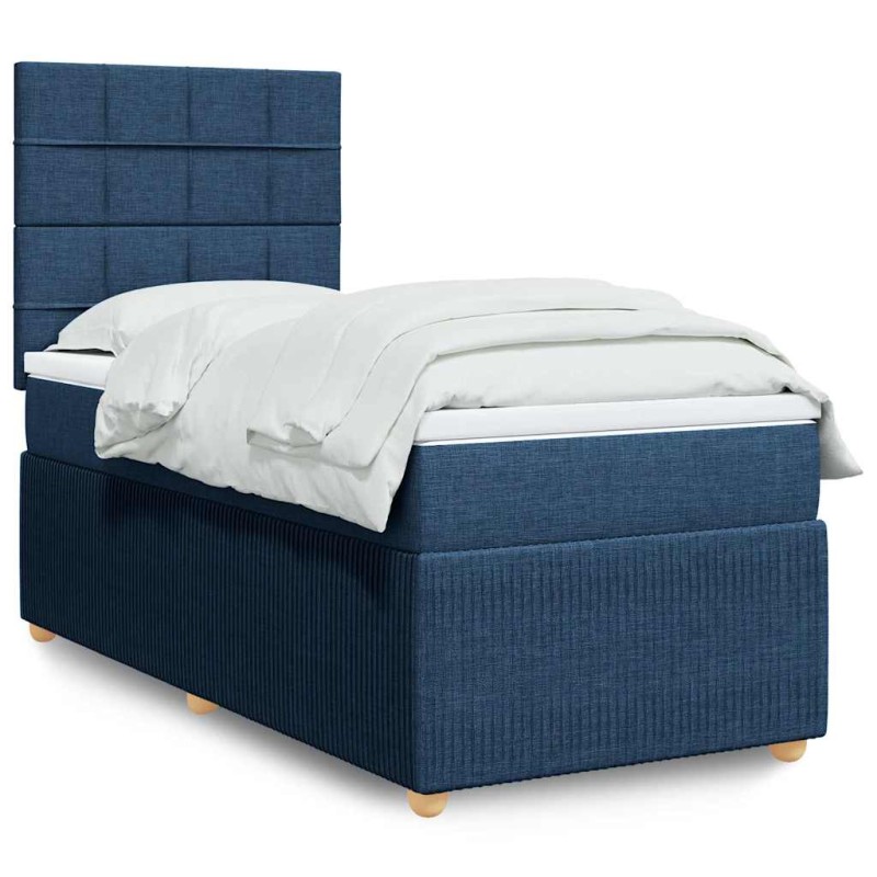 vidaXL Κρεβάτι Boxspring με Στρώμα Μπλε 90x190 εκ.Υφασμάτινο