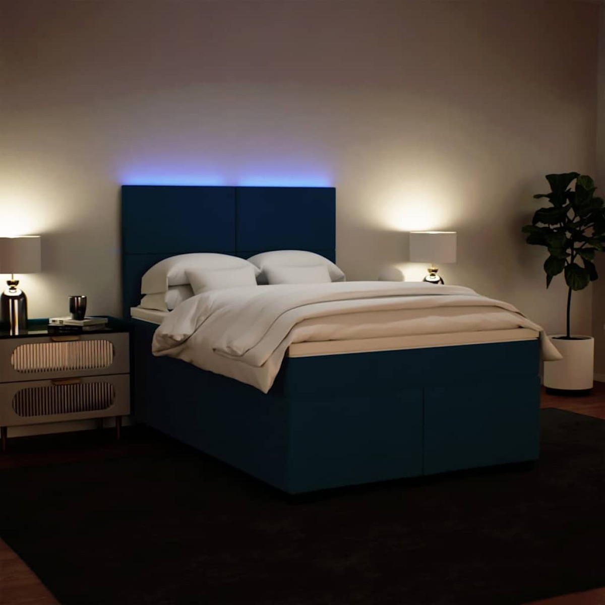 vidaXL Κρεβάτι Boxspring με Στρώμα Μπλε 140x200 εκ. Βελούδινο