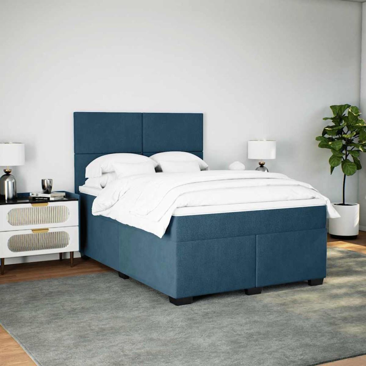 vidaXL Κρεβάτι Boxspring με Στρώμα Μπλε 140x200 εκ. Βελούδινο
