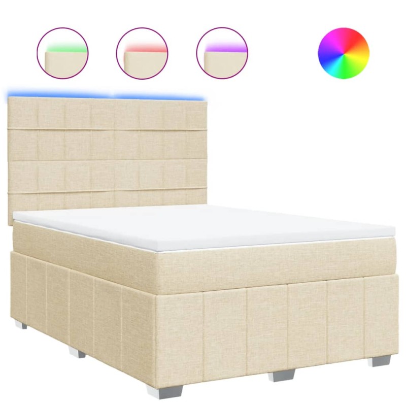 vidaXL Κρεβάτι Boxspring με Στρώμα Κρεμ 140x200 εκ. Υφασμάτινο