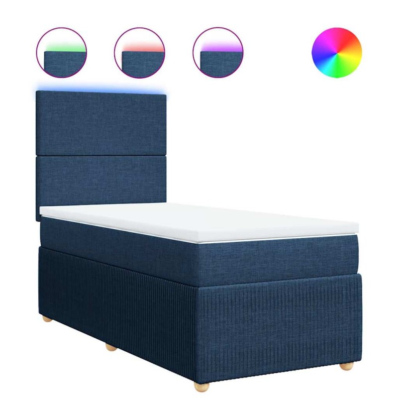 vidaXL Κρεβάτι Boxspring με Στρώμα Μπλε 90x190 εκ.Υφασμάτινο