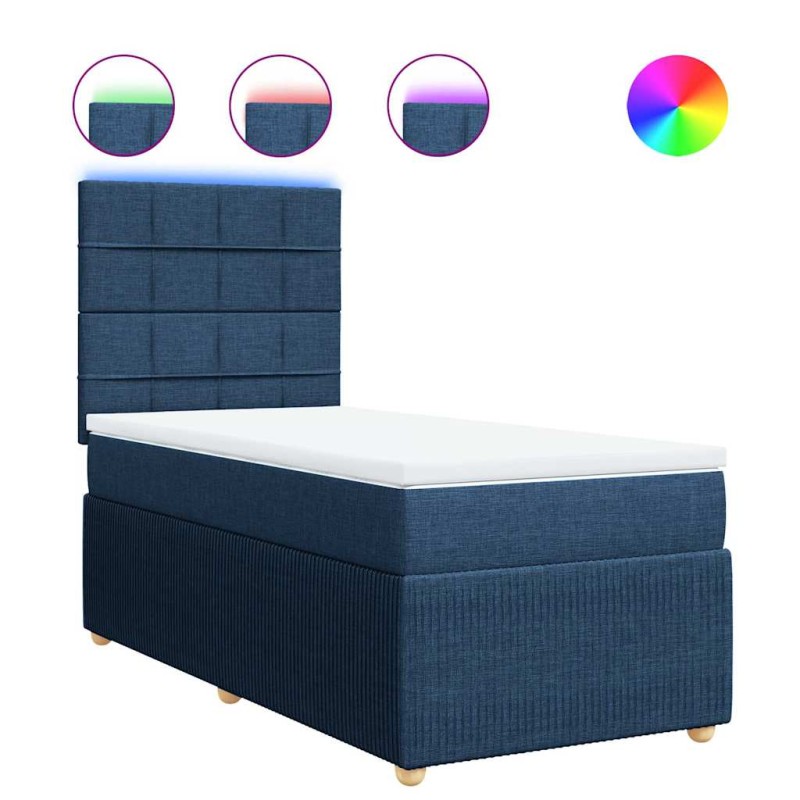 vidaXL Κρεβάτι Boxspring με Στρώμα Μπλε 90x190 εκ.Υφασμάτινο