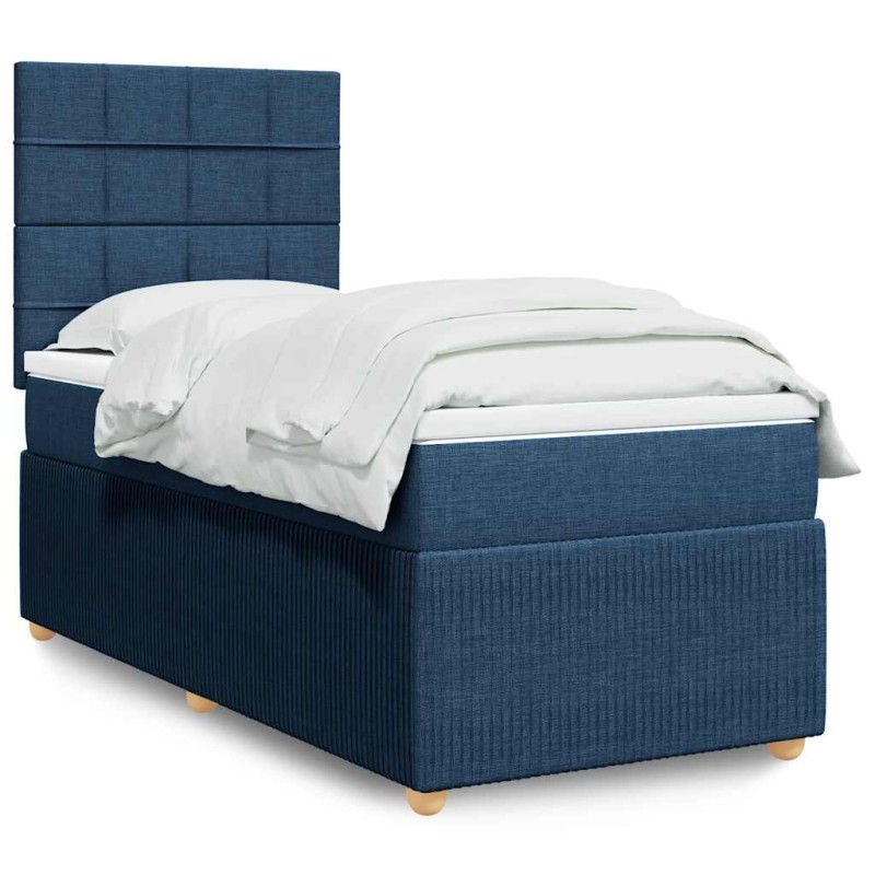 vidaXL Κρεβάτι Boxspring με Στρώμα Μπλε 90x190 εκ.Υφασμάτινο
