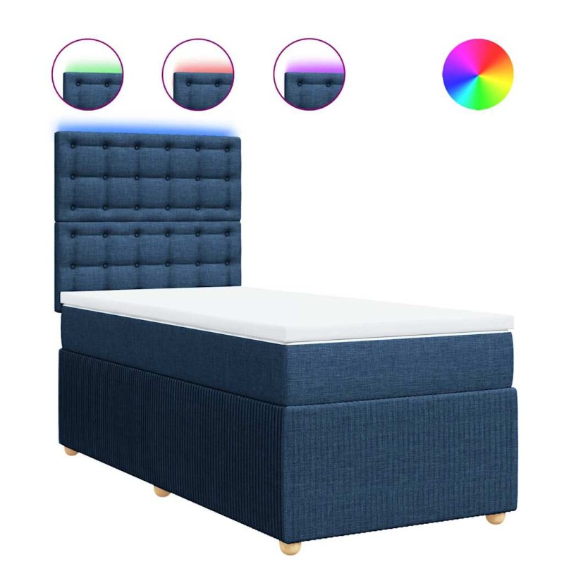 vidaXL Κρεβάτι Boxspring με Στρώμα Μπλε 90x190 εκ.Υφασμάτινο