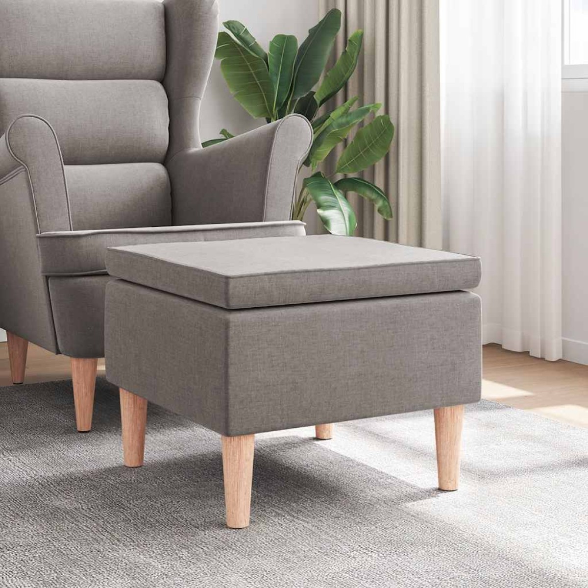 vidaXL Σκαμπό με Ξύλινα Πόδια Taupe Υφασμάτινο