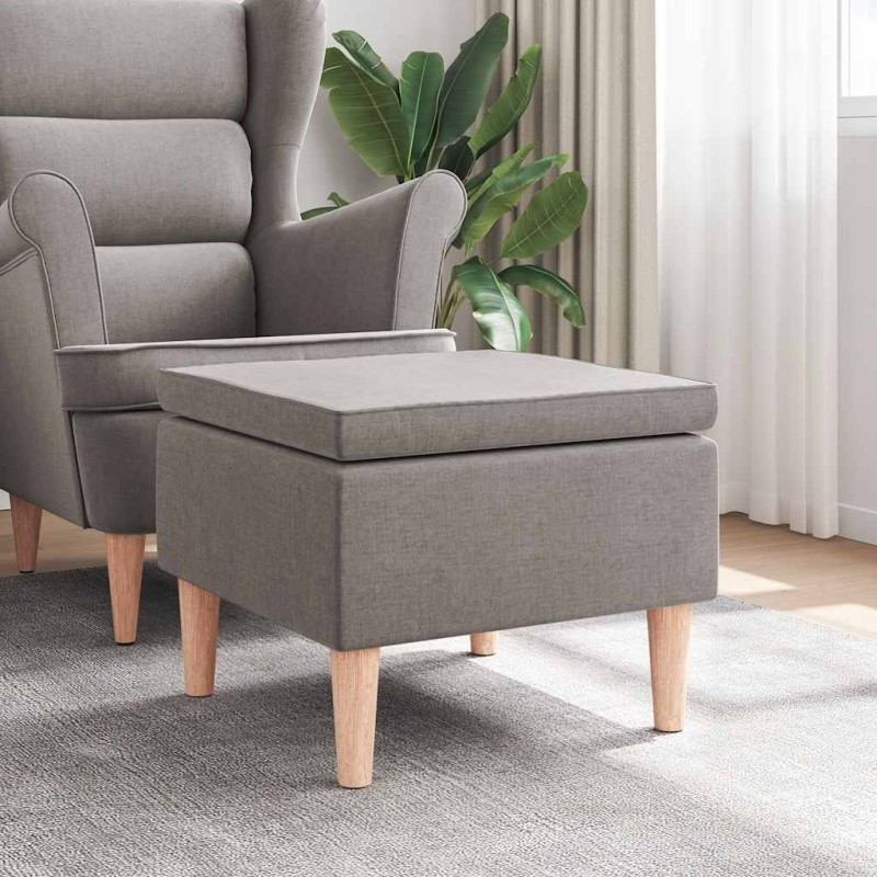 vidaXL Σκαμπό με Ξύλινα Πόδια Taupe Υφασμάτινο
