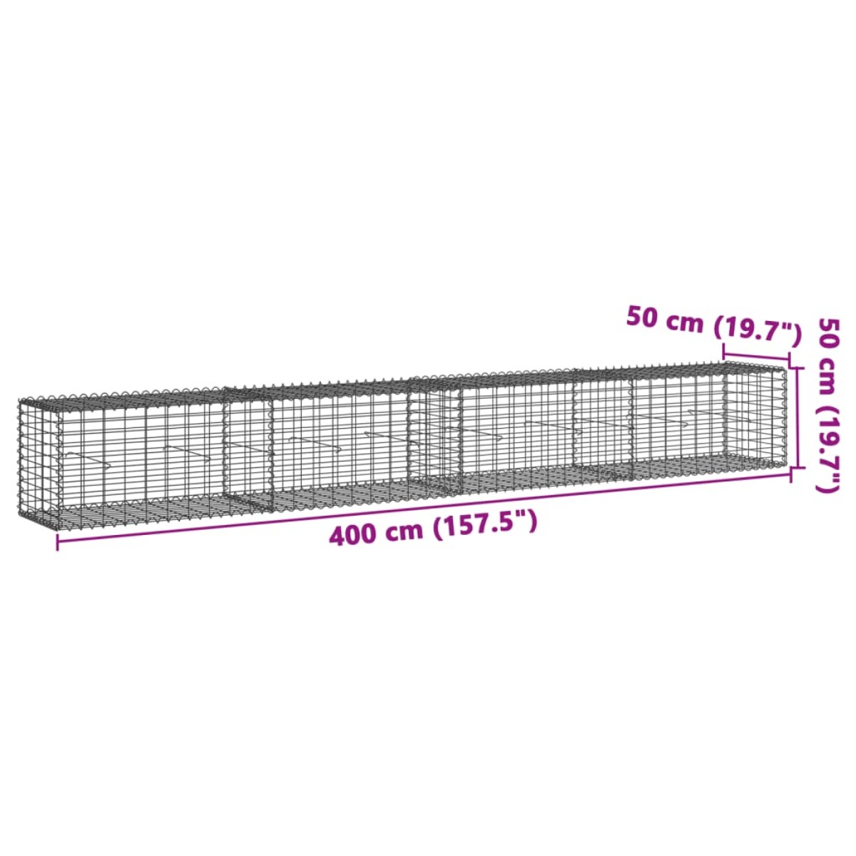 vidaXL Συρματοκιβώτιο με Κάλυμμα 400x50x50 εκ. από Γαλβανισμένο Χάλυβα