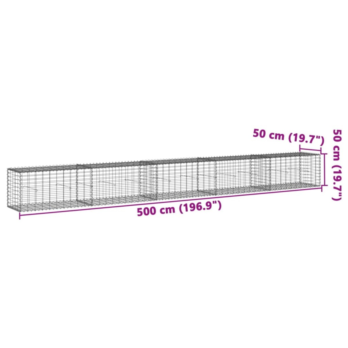 vidaXL Συρματοκιβώτιο με Κάλυμμα 500x50x50 εκ. από Γαλβανισμένο Χάλυβα