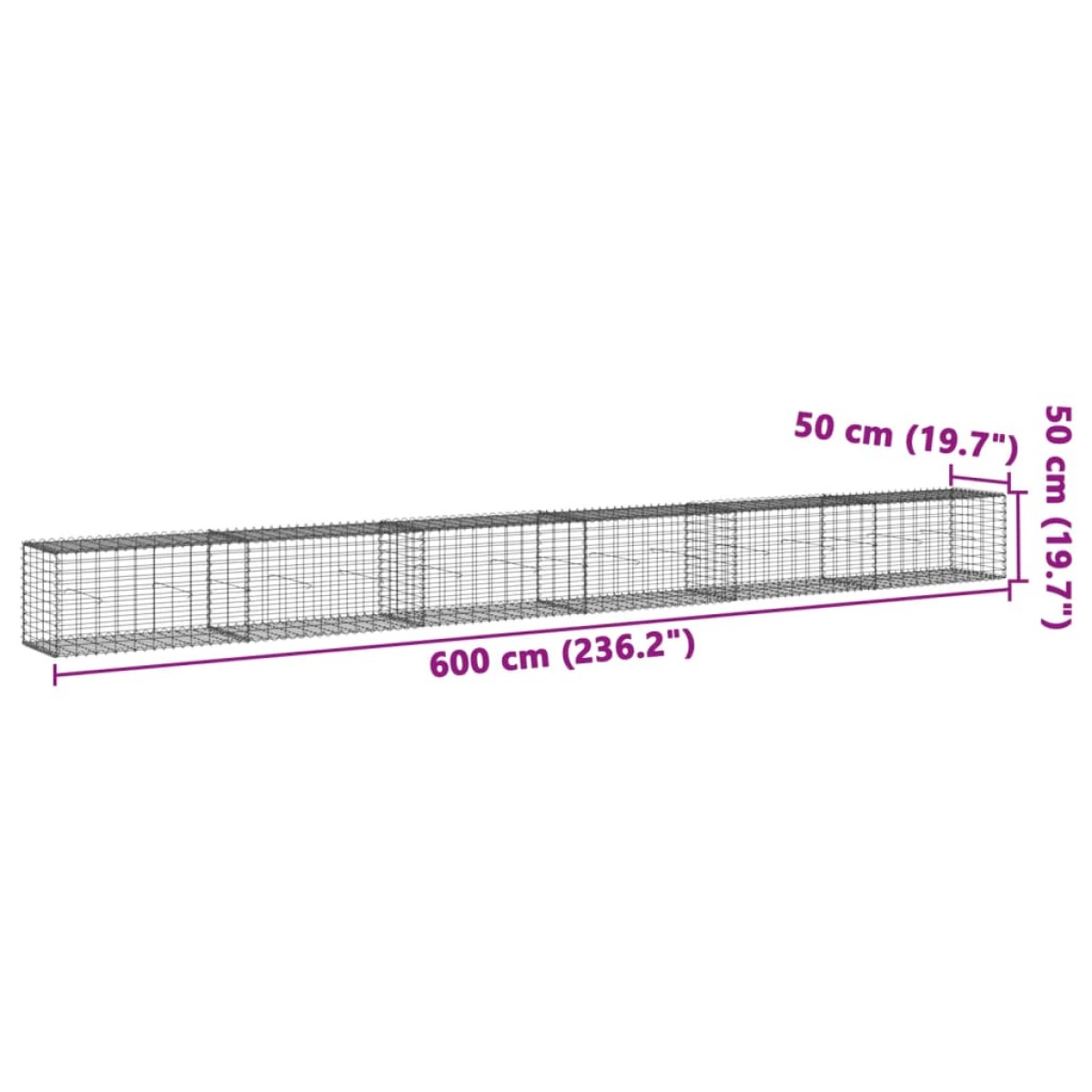 vidaXL Συρματοκιβώτιο με Κάλυμμα 600x50x50 εκ. από Γαλβανισμένο Χάλυβα