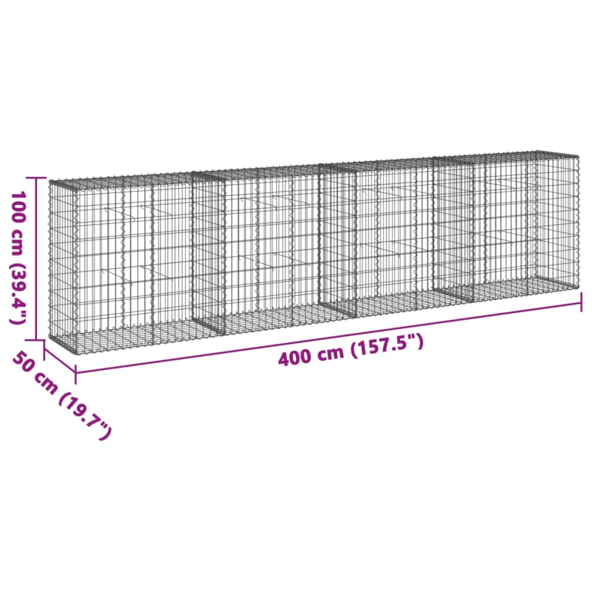 vidaXL Συρματοκιβώτιο με Κάλυμμα 400x50x100εκ. από Γαλβανισμένο Χάλυβα