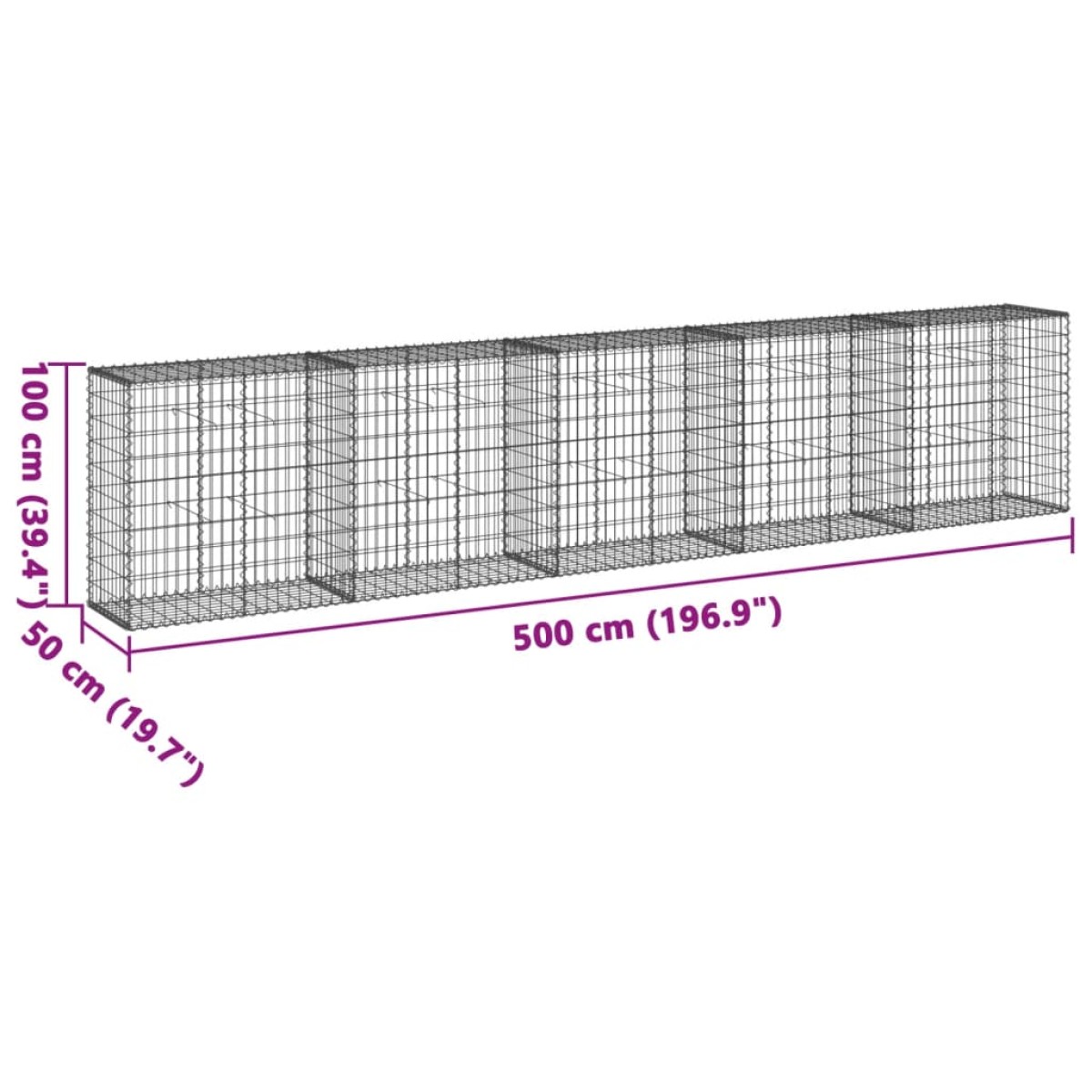 vidaXL Συρματοκιβώτιο με Κάλυμμα 500x50x100εκ. από Γαλβανισμένο Χάλυβα