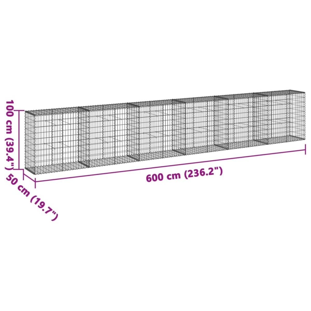 vidaXL Συρματοκιβώτιο με Κάλυμμα 600x50x100εκ. από Γαλβανισμένο Χάλυβα