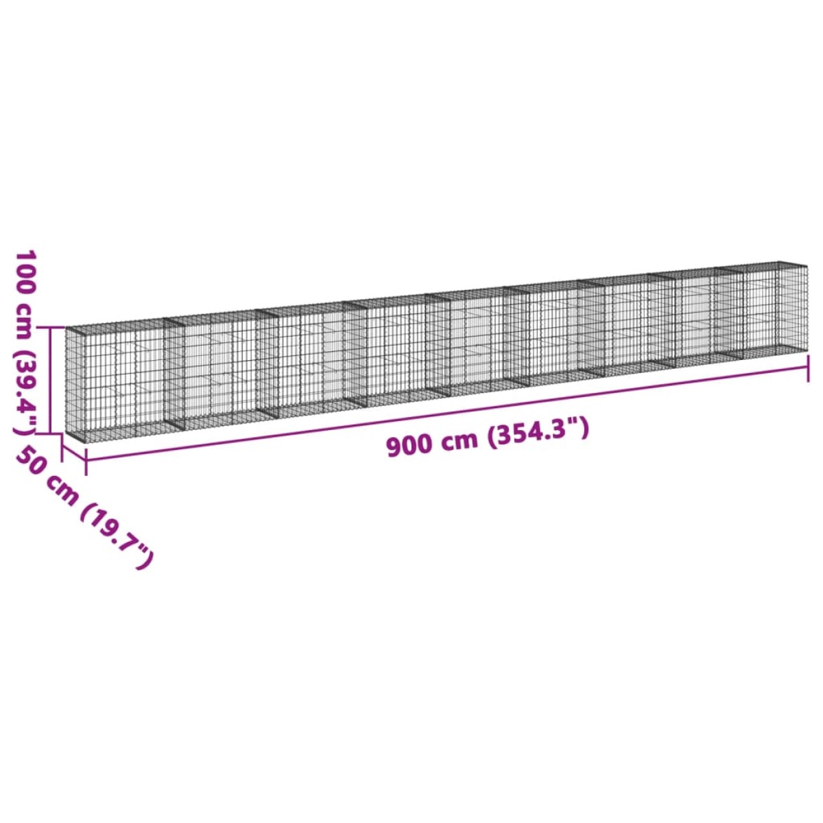 vidaXL Συρματοκιβώτιο με Κάλυμμα 900x50x100εκ. από Γαλβανισμένο Χάλυβα