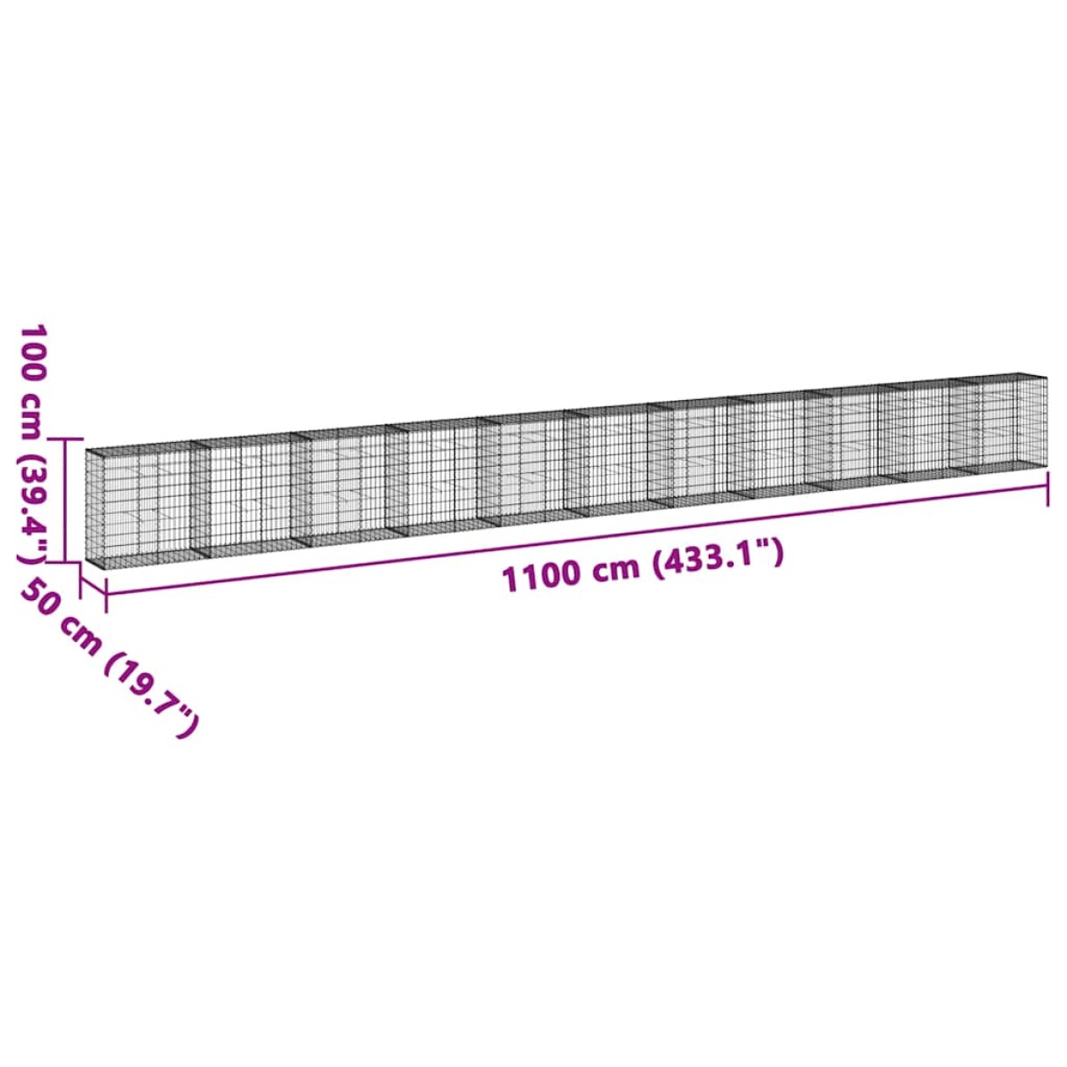 vidaXL Συρματοκιβώτιο με Κάλυμμα 1100x50x100εκ από Γαλβανισμένο Χάλυβα