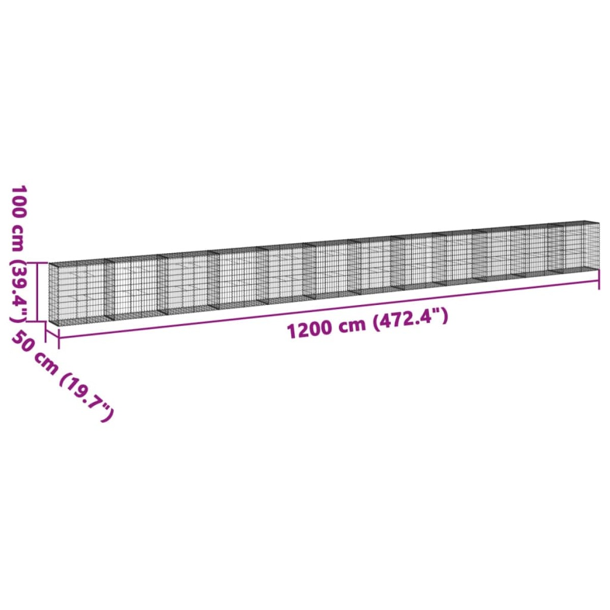 vidaXL Συρματοκιβώτιο με Κάλυμμα 1200x50x100εκ από Γαλβανισμένο Χάλυβα
