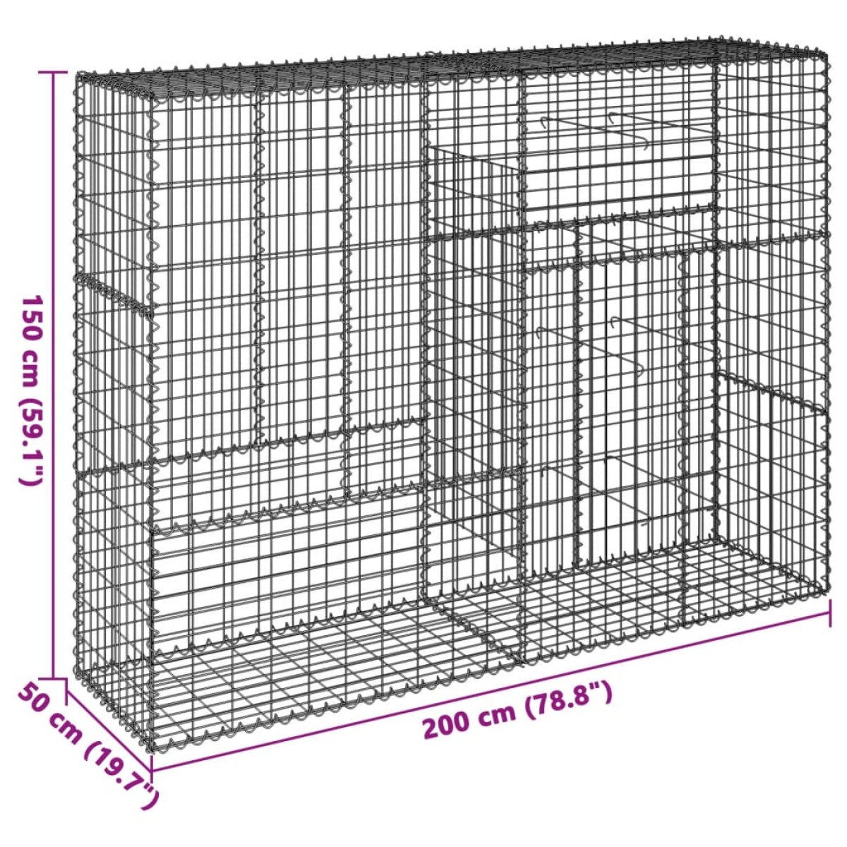vidaXL Συρματοκιβώτιο με Κάλυμμα 200x50x150εκ. από Γαλβανισμένο Χάλυβα
