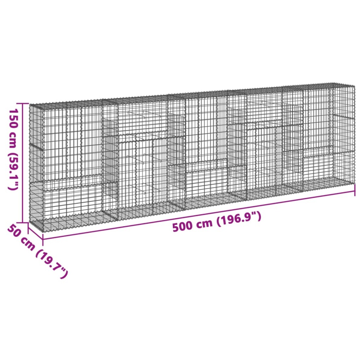 vidaXL Συρματοκιβώτιο με Κάλυμμα 500x50x150εκ. από Γαλβανισμένο Χάλυβα