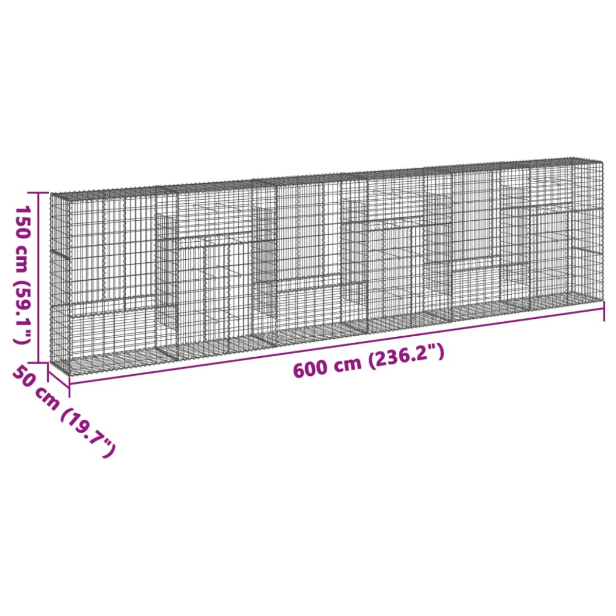 vidaXL Συρματοκιβώτιο με Κάλυμμα 600x50x150εκ. από Γαλβανισμένο Χάλυβα
