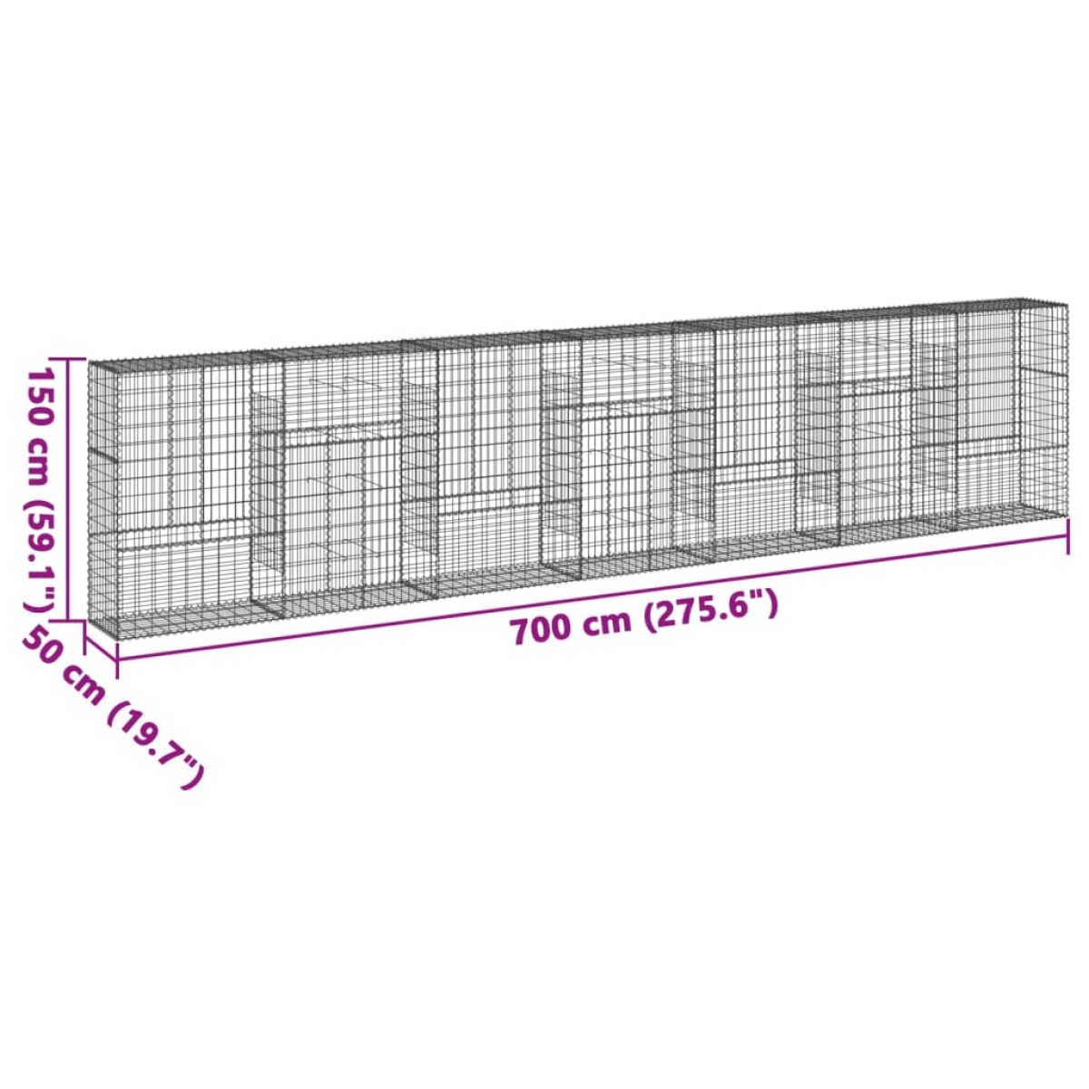 vidaXL Συρματοκιβώτιο με Κάλυμμα 700x50x150εκ. από Γαλβανισμένο Χάλυβα