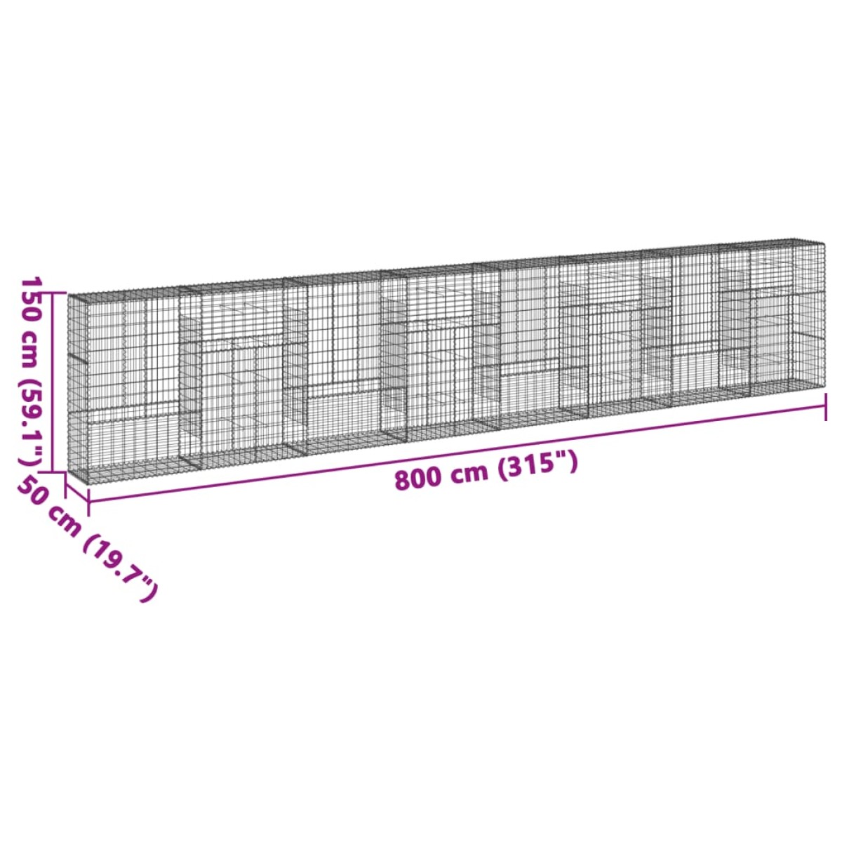 vidaXL Συρματοκιβώτιο με Κάλυμμα 800x50x150εκ. από Γαλβανισμένο Χάλυβα