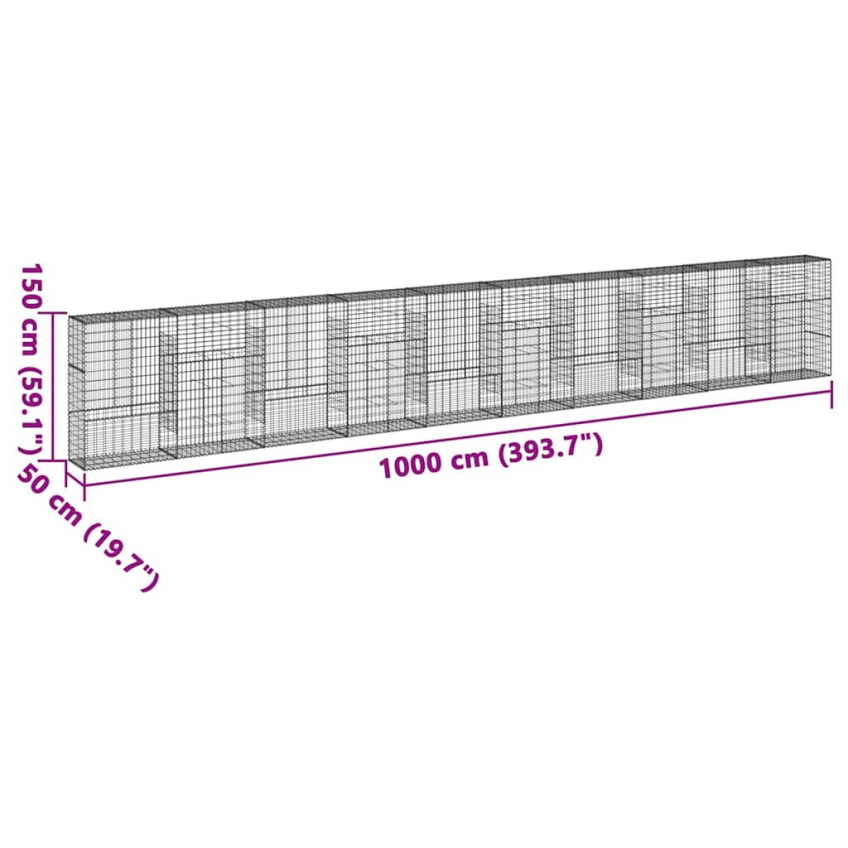 vidaXL Συρματοκιβώτιο με Κάλυμμα 1000x50x150εκ από Γαλβανισμένο Χάλυβα