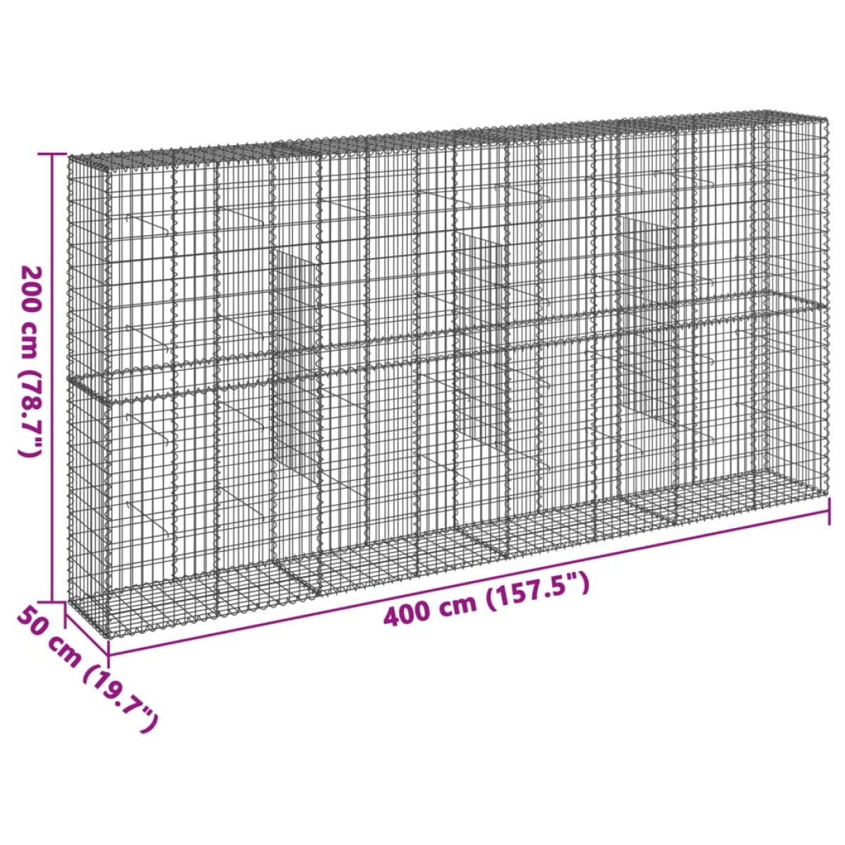 vidaXL Συρματοκιβώτιο με Κάλυμμα 400x50x200εκ. από Γαλβανισμένο Χάλυβα