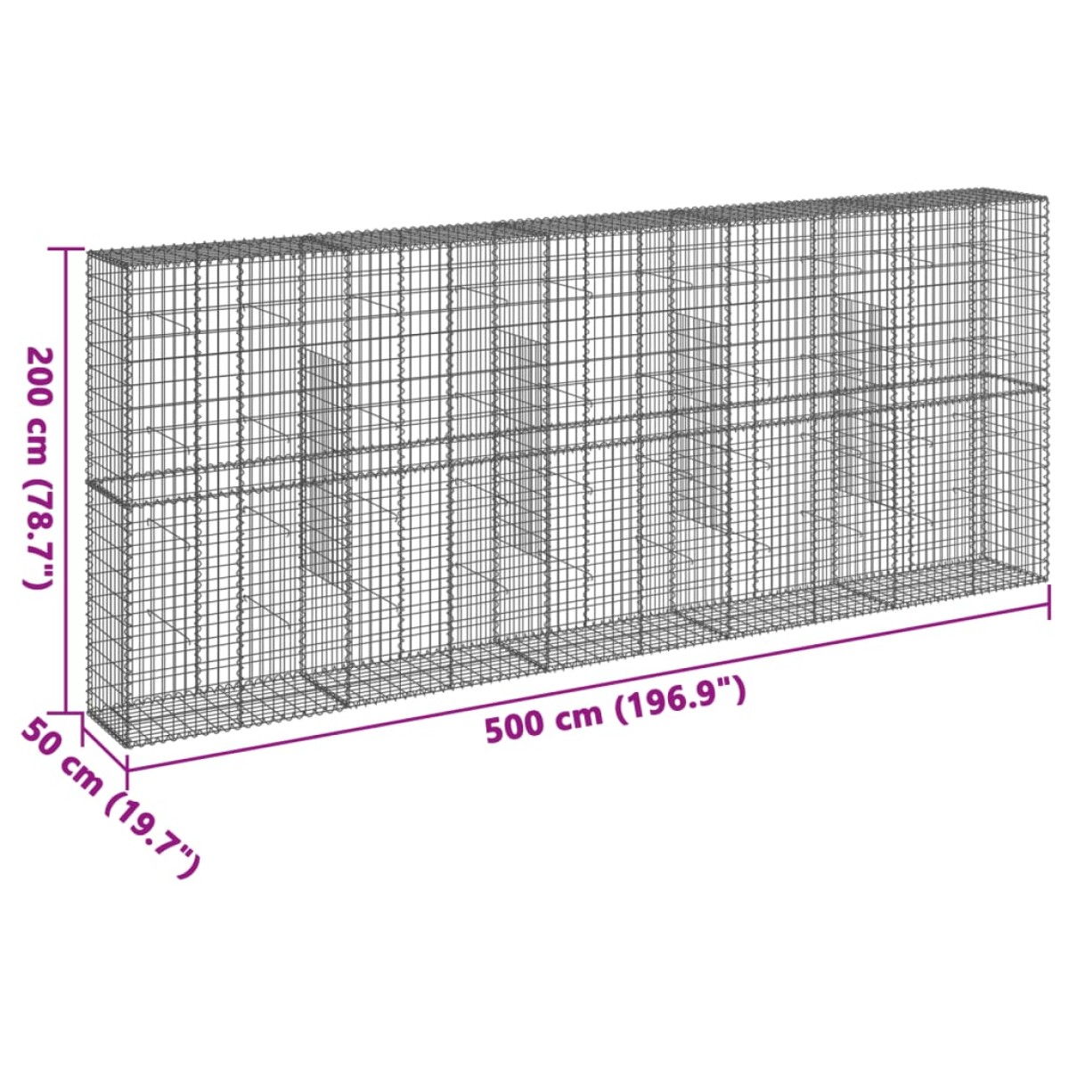 vidaXL Συρματοκιβώτιο με Κάλυμμα 500x50x200εκ. από Γαλβανισμένο Χάλυβα