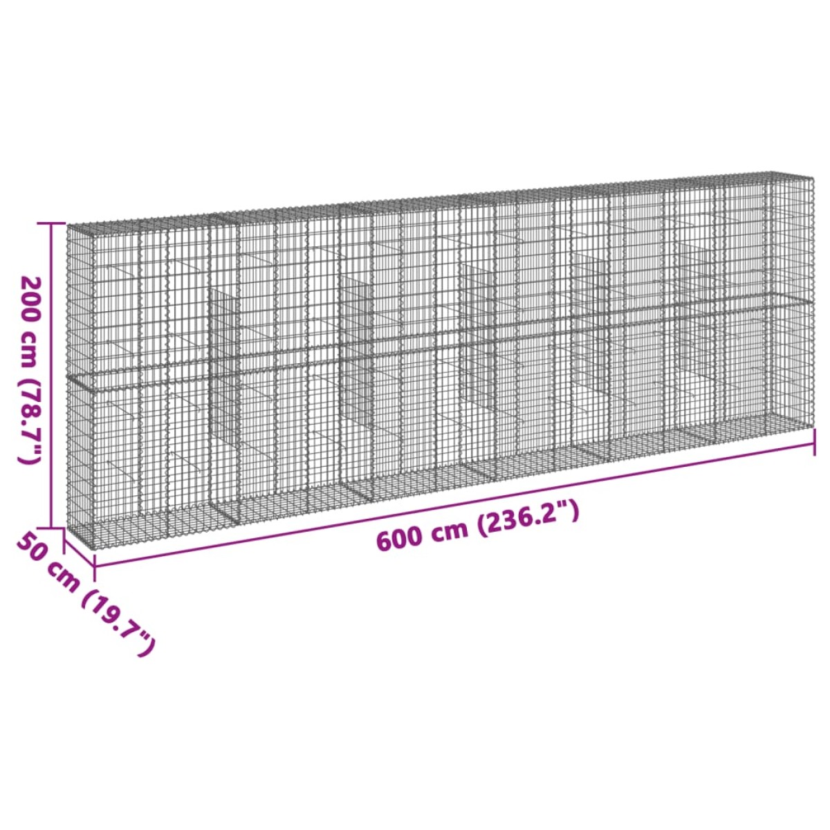 vidaXL Συρματοκιβώτιο με Κάλυμμα 600x50x200εκ. από Γαλβανισμένο Χάλυβα