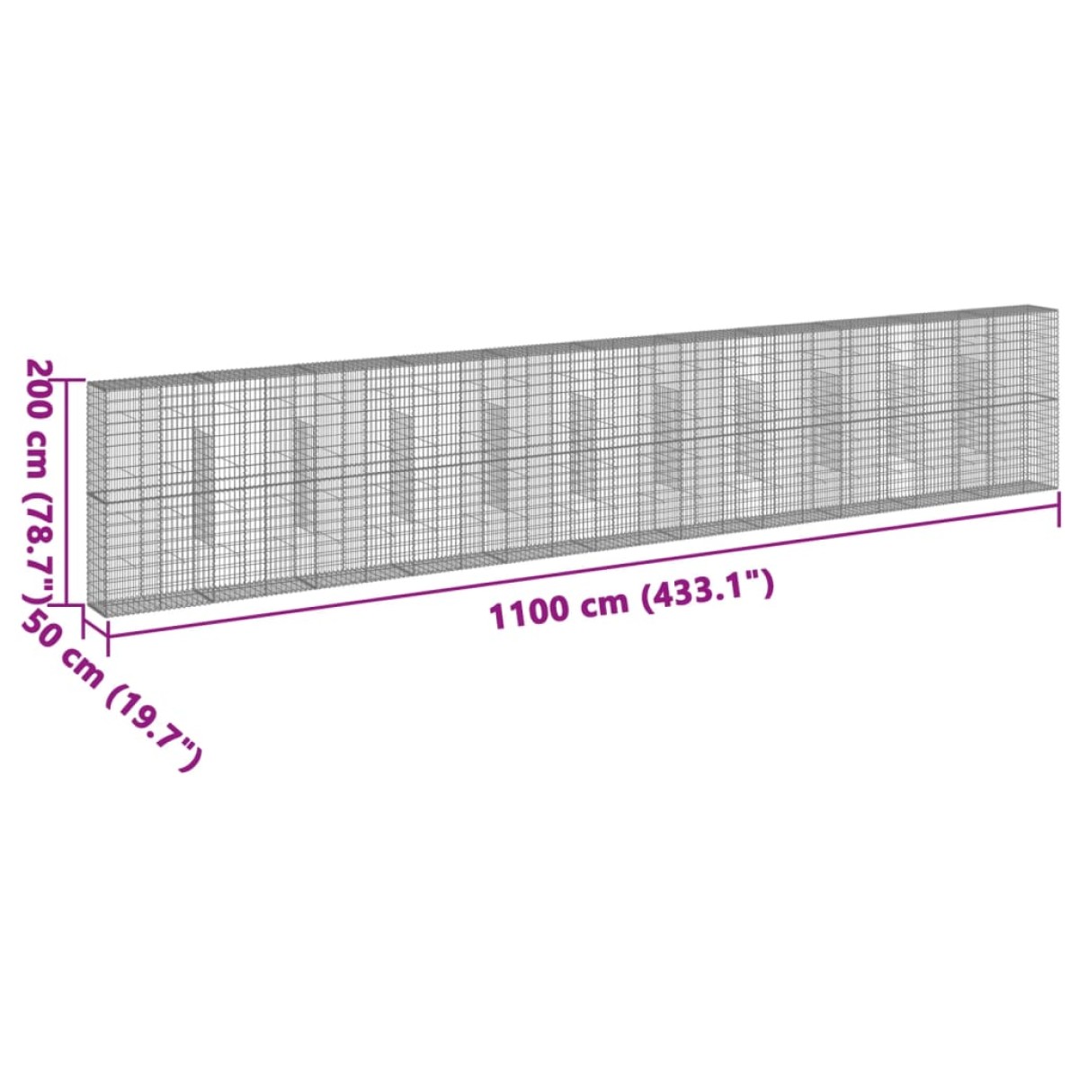vidaXL Συρματοκιβώτιο με Κάλυμμα 1100x50x200εκ από Γαλβανισμένο Χάλυβα