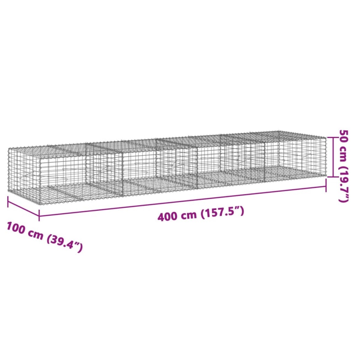 vidaXL Συρματοκιβώτιο με Κάλυμμα 400x100x50εκ. από Γαλβανισμένο Χάλυβα
