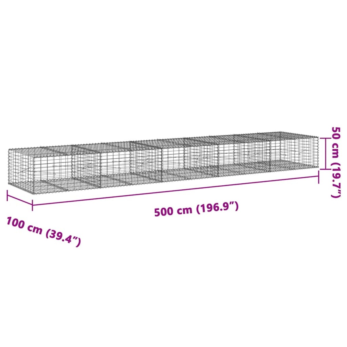 vidaXL Συρματοκιβώτιο με Κάλυμμα 500x100x50εκ. από Γαλβανισμένο Χάλυβα