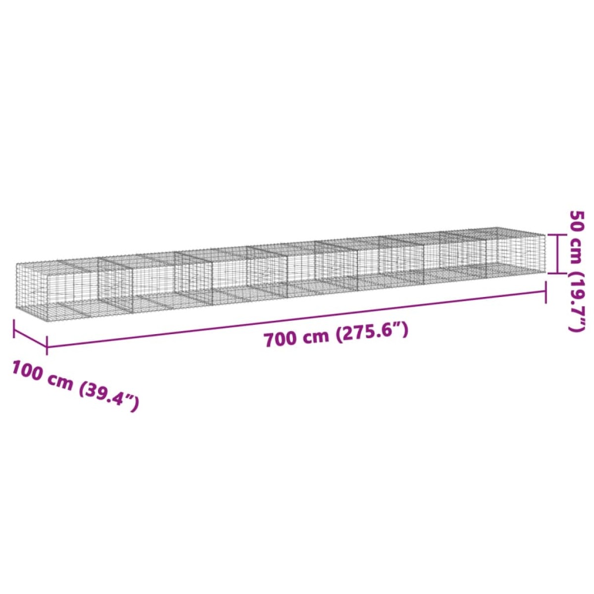 vidaXL Συρματοκιβώτιο με Κάλυμμα 700x100x50εκ. από Γαλβανισμένο Χάλυβα