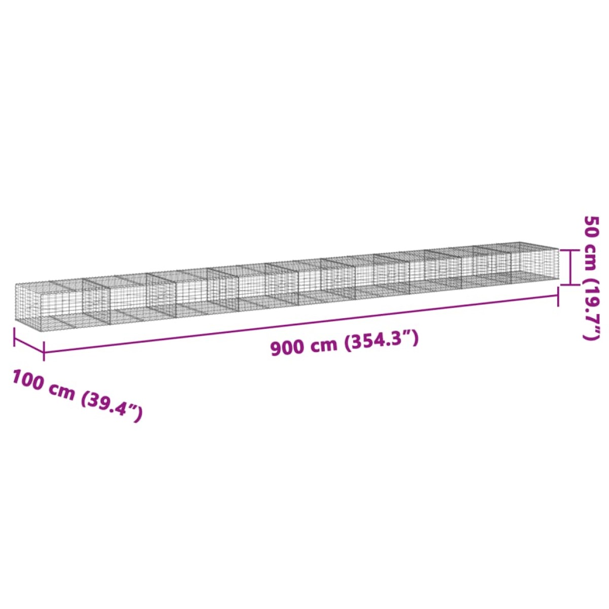 vidaXL Συρματοκιβώτιο με Κάλυμμα 900x100x50εκ. από Γαλβανισμένο Χάλυβα