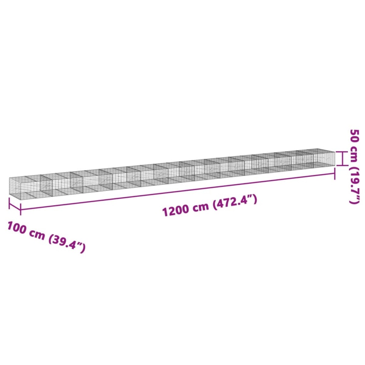 vidaXL Συρματοκιβώτιο με Κάλυμμα 1200x100x50εκ από Γαλβανισμένο Χάλυβα