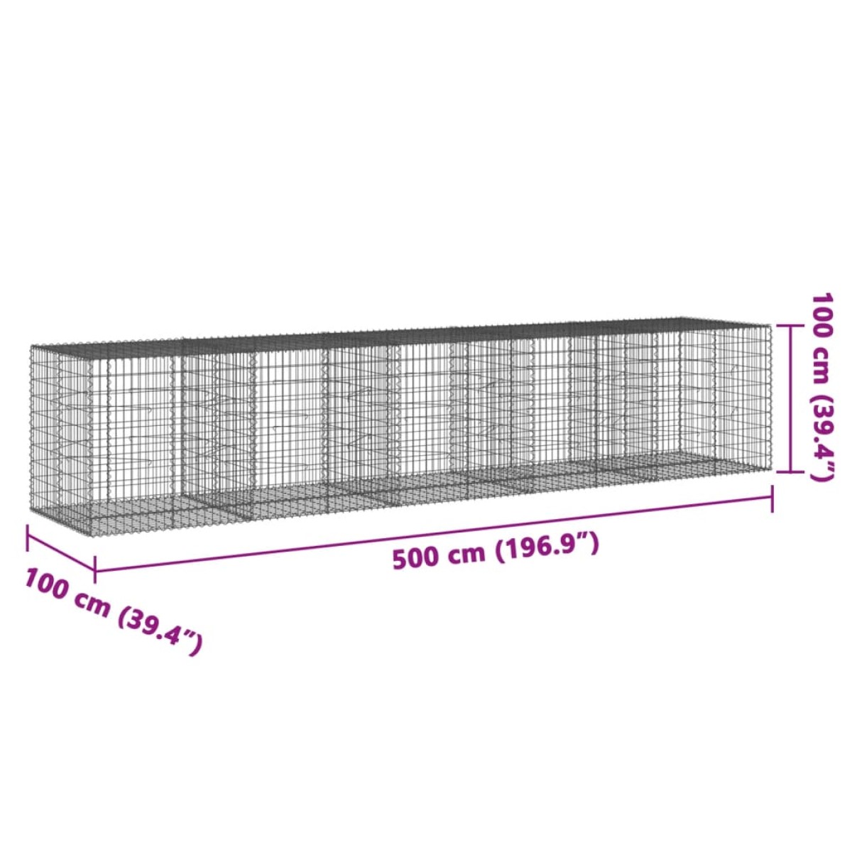 vidaXL Συρματοκιβώτιο με Κάλυμμα 500x100x100εκ από Γαλβανισμένο Χάλυβα