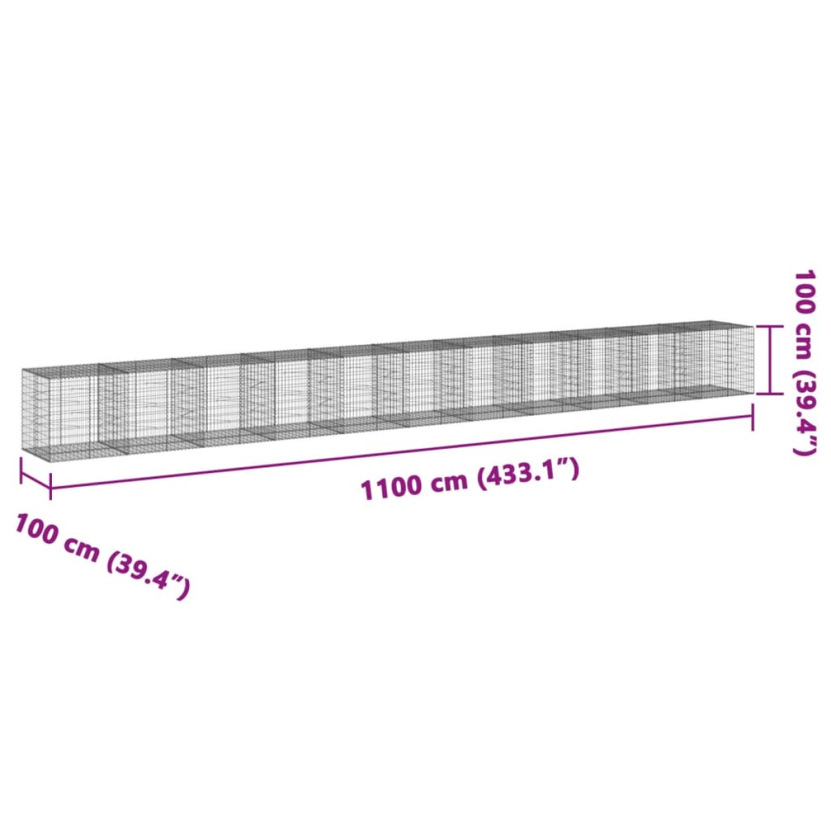 vidaXL Συρματοκιβώτιο με Κάλυμμα 1100x100x100 εκ. Γαλβανισμένο Χάλυβα