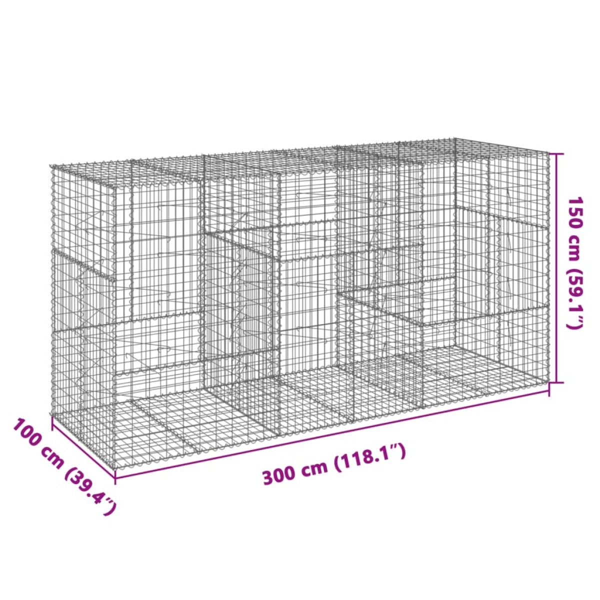 vidaXL Συρματοκιβώτιο με Κάλυμμα 300x100x150εκ από Γαλβανισμένο Χάλυβα