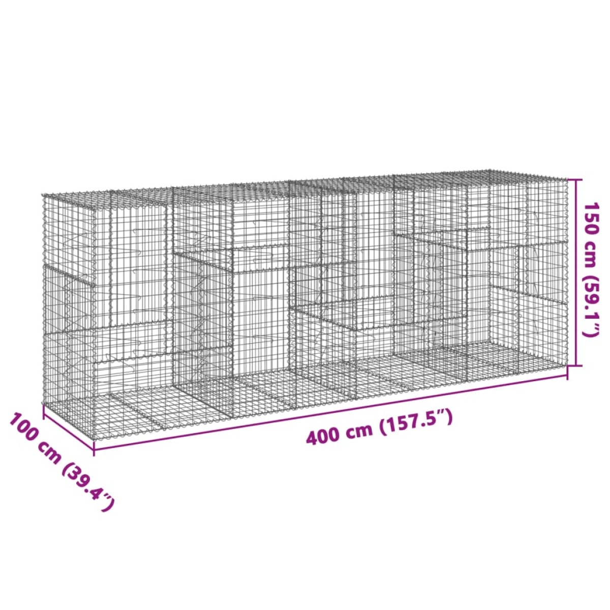 vidaXL Συρματοκιβώτιο με Κάλυμμα 400x100x150εκ από Γαλβανισμένο Χάλυβα