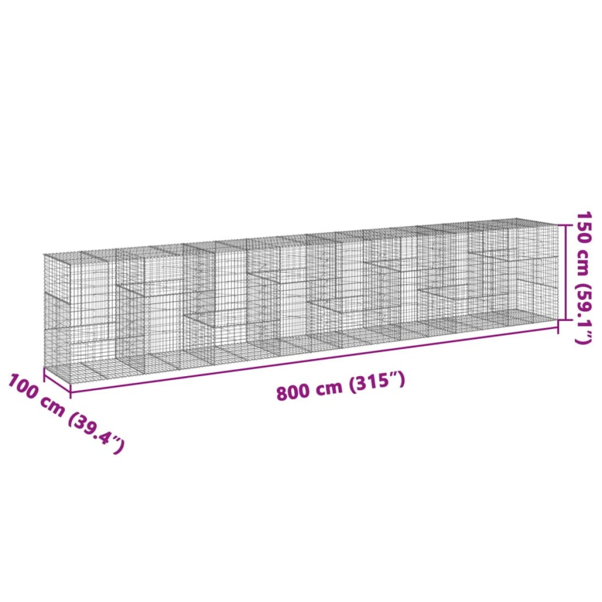vidaXL Συρματοκιβώτιο με Κάλυμμα 800x100x150εκ από Γαλβανισμένο Χάλυβα