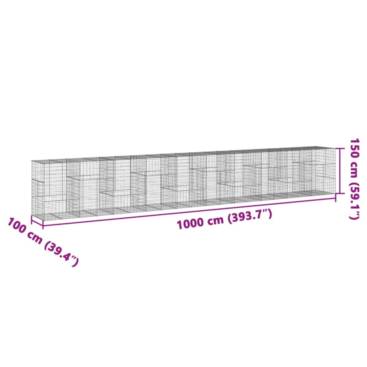 vidaXL Συρματοκιβώτιο με Κάλυμμα 1000x100x150 εκ. Γαλβανισμένο Χάλυβα