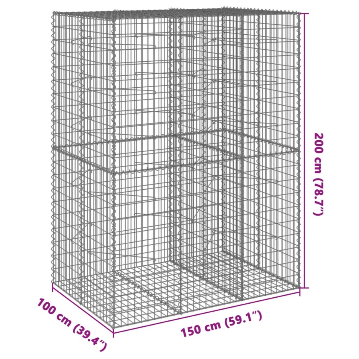 vidaXL Συρματοκιβώτιο με Κάλυμμα 150x100x200εκ από Γαλβανισμένο Χάλυβα