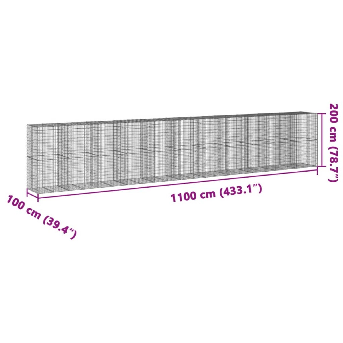 vidaXL Συρματοκιβώτιο με Κάλυμμα 1100x100x200 εκ. Γαλβανισμένο Χάλυβα