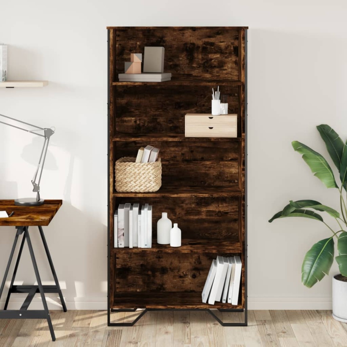 vidaXL Βιβλιοθήκη Καπνιστή Δρυς 80x31x169 εκ. από Επεξεργασμένο Ξύλο
