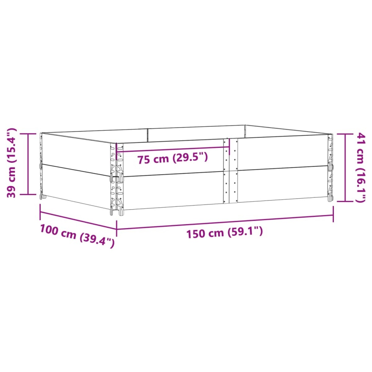 vidaXL Ζαρντινιέρα Κήπου Γκρι 150x100 εκ. από Μασίφ Ξύλο Πεύκου