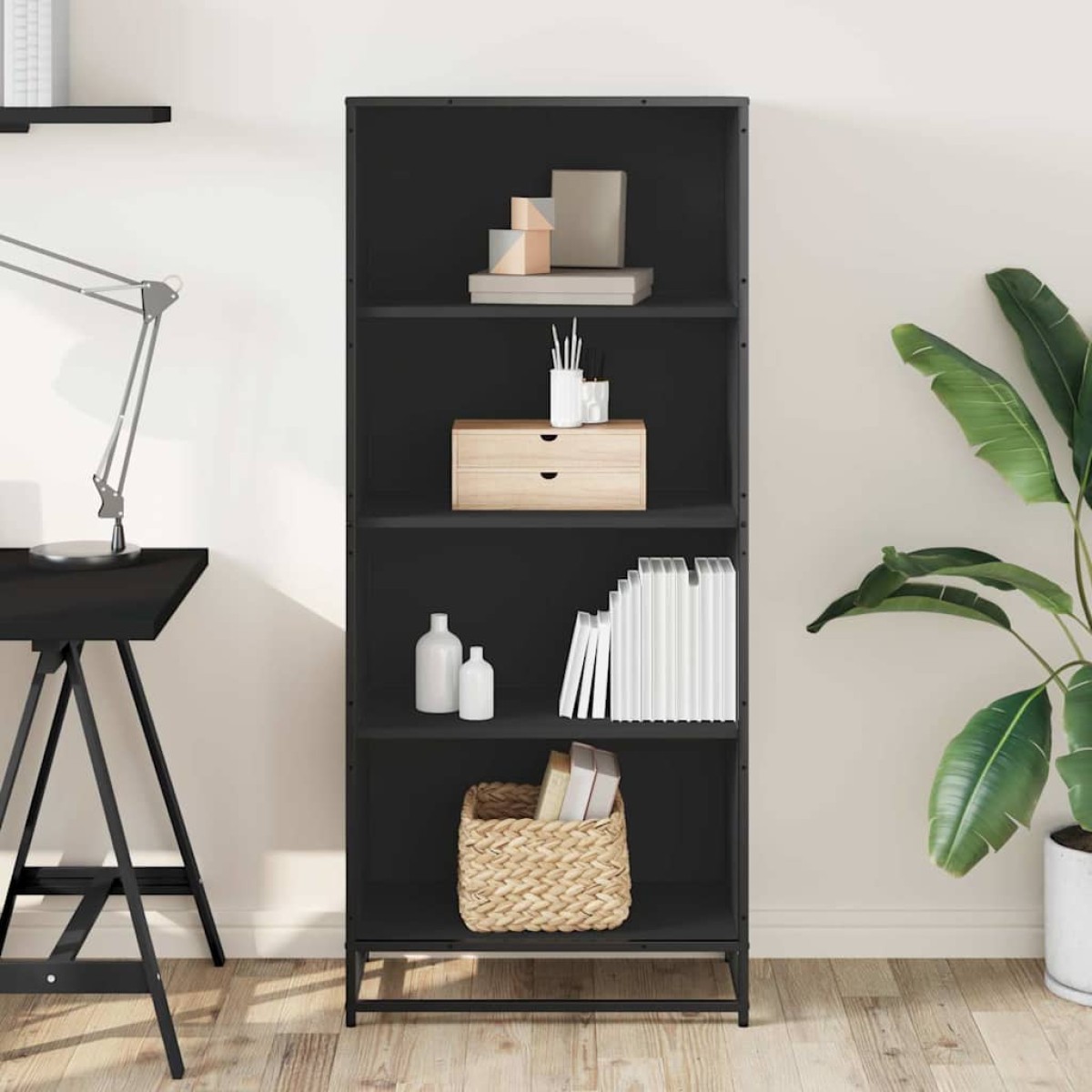 Βιβλιοθήκη vidaXL Μαύρο 60x35x139 cm Ξύλινη κατασκευή