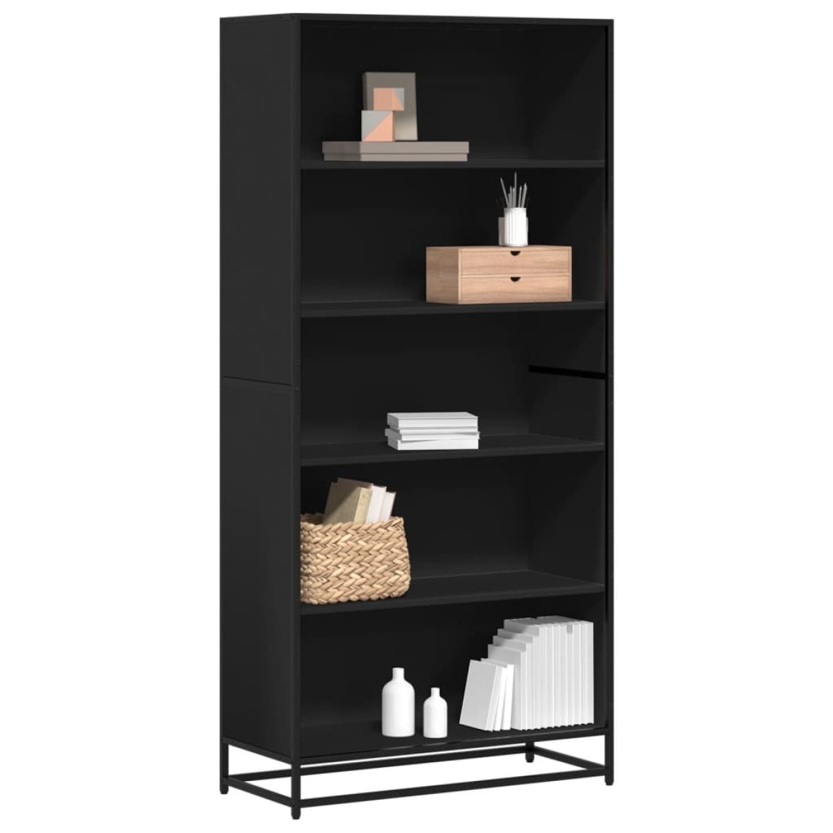 Βιβλιοθήκη vidaXL Μαύρο 80,5x35x170,5 cm Ξύλο μηχανικής κατασκευής
