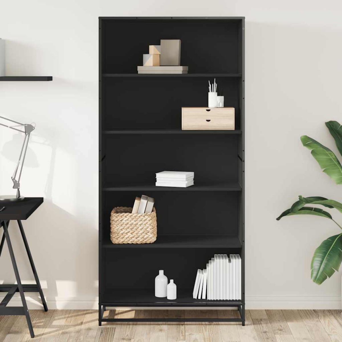 Βιβλιοθήκη vidaXL Μαύρο 80,5x35x170,5 cm Ξύλο μηχανικής κατασκευής